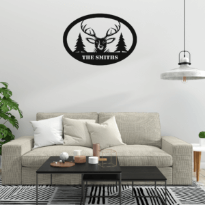 deer and pine metal sign