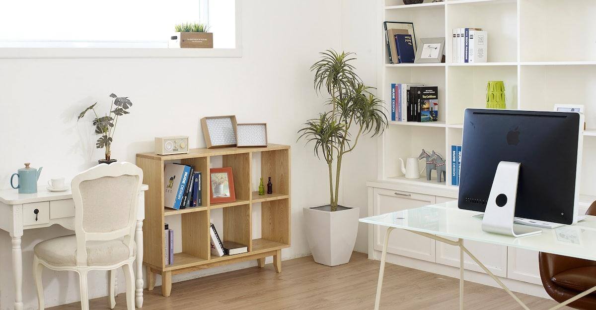 bookcase and office desk in apartment