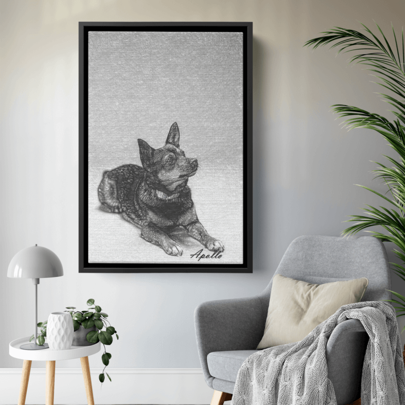 dog portraits framed canva on top of chair