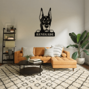 doberman dog sign on wall