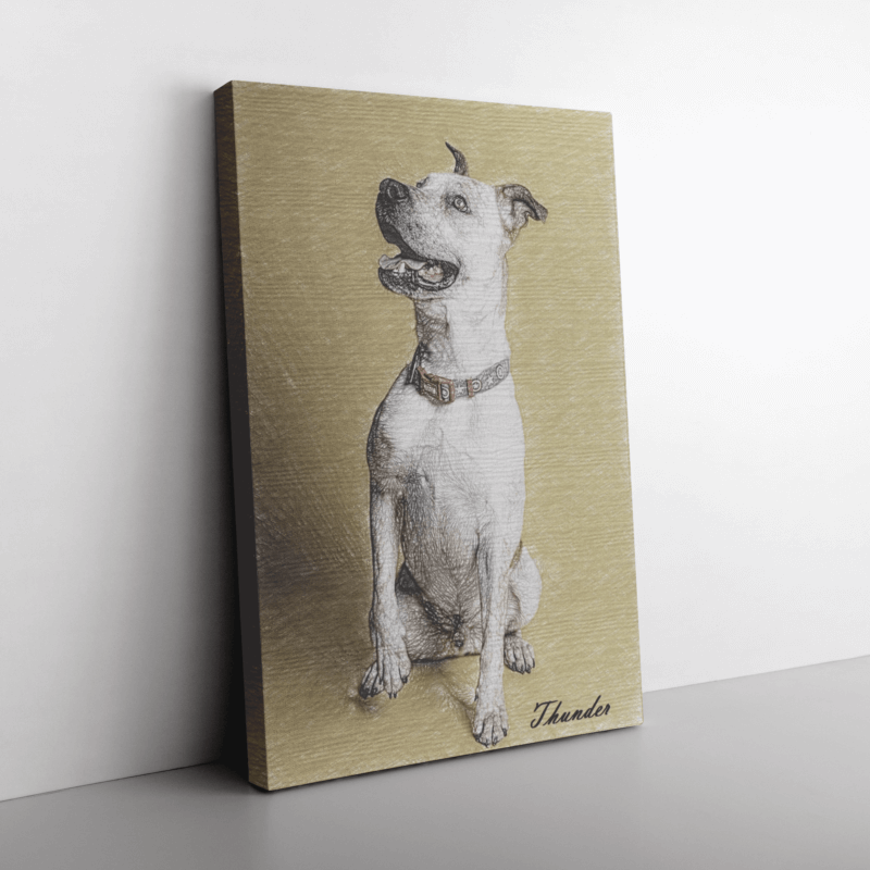 stretched canvas of dog drawing