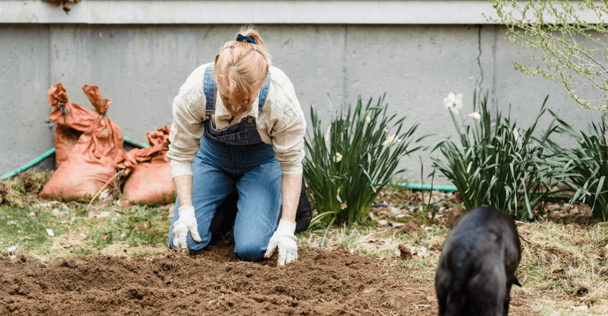 woman working with soil in garden